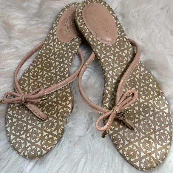 Kate Spade New York leather light pink thong Sandals with gold tone accents SZ8M - Picture 8 of 9